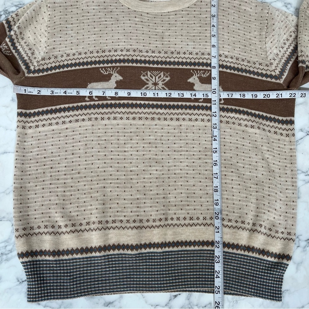 Vintage 70’s 80’s men’s crewneck Nordic fair isle sweater reindeer snowflakes L - Picture 8 of 9